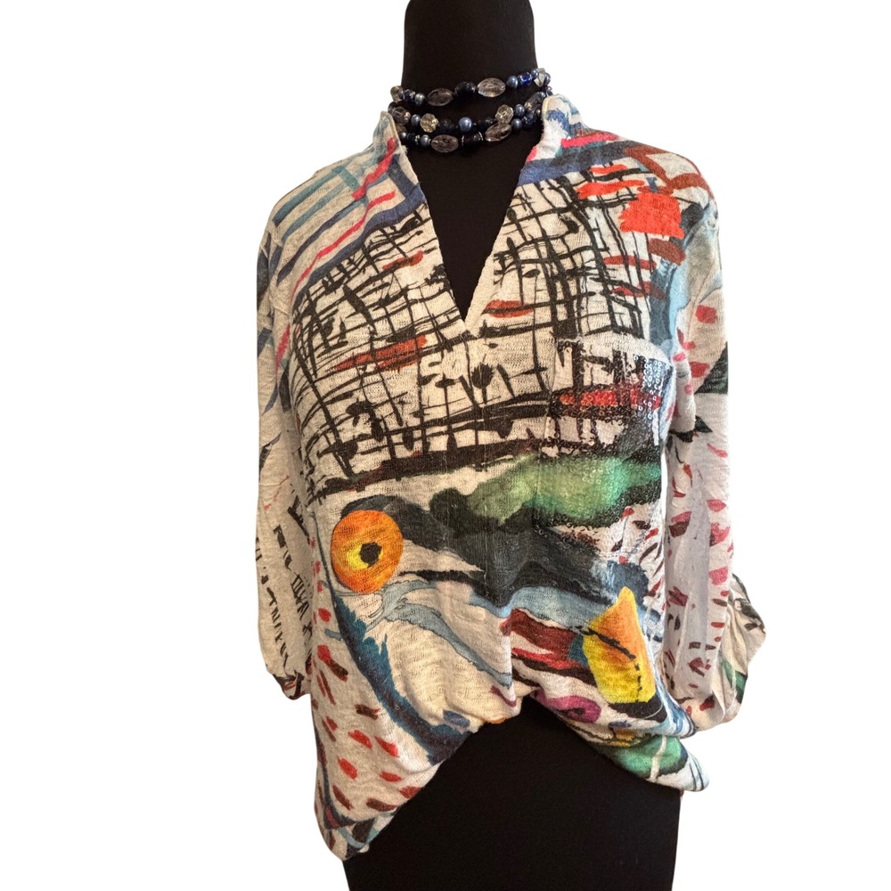 Impulse California Shirt S Boutique Art To Wear Lagenlook Abstract Knit Blouse
